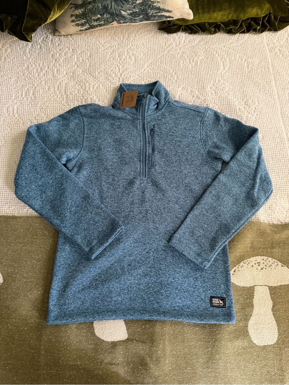 NWT Eddie Bauer Heathered Slate Blue Quarter-Zip Pullover Medium